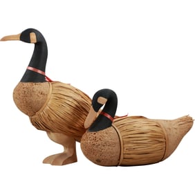2 Folky Wood, Cork and Reed Canadian Geese Figures 25 in. height x 28 in. length