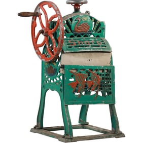 Antique Cast Iron Swan Ice Shaver, also known as a Kakigori machine in Original Paint