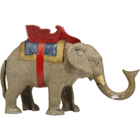 Vintage Original Cast Iron Circus Elephant Mechanical Coin Bank in Original Paint
