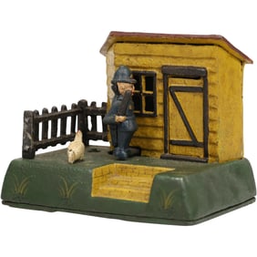 Vintage Cast Iron Cops & Robbers “Uncle Remus Bank” Mechanical Coin Bank in Original Paint