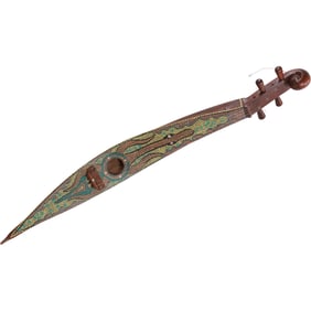 Unique Vintage Four-Stringed Instrument Australian Aboriginal Art Beaded Decoration 36 in. length