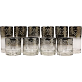 10 Vintage Queen’s Vitreon SILVER FADE 6 Iced Tea Highball Glasses & 4 Whiskey Glasses