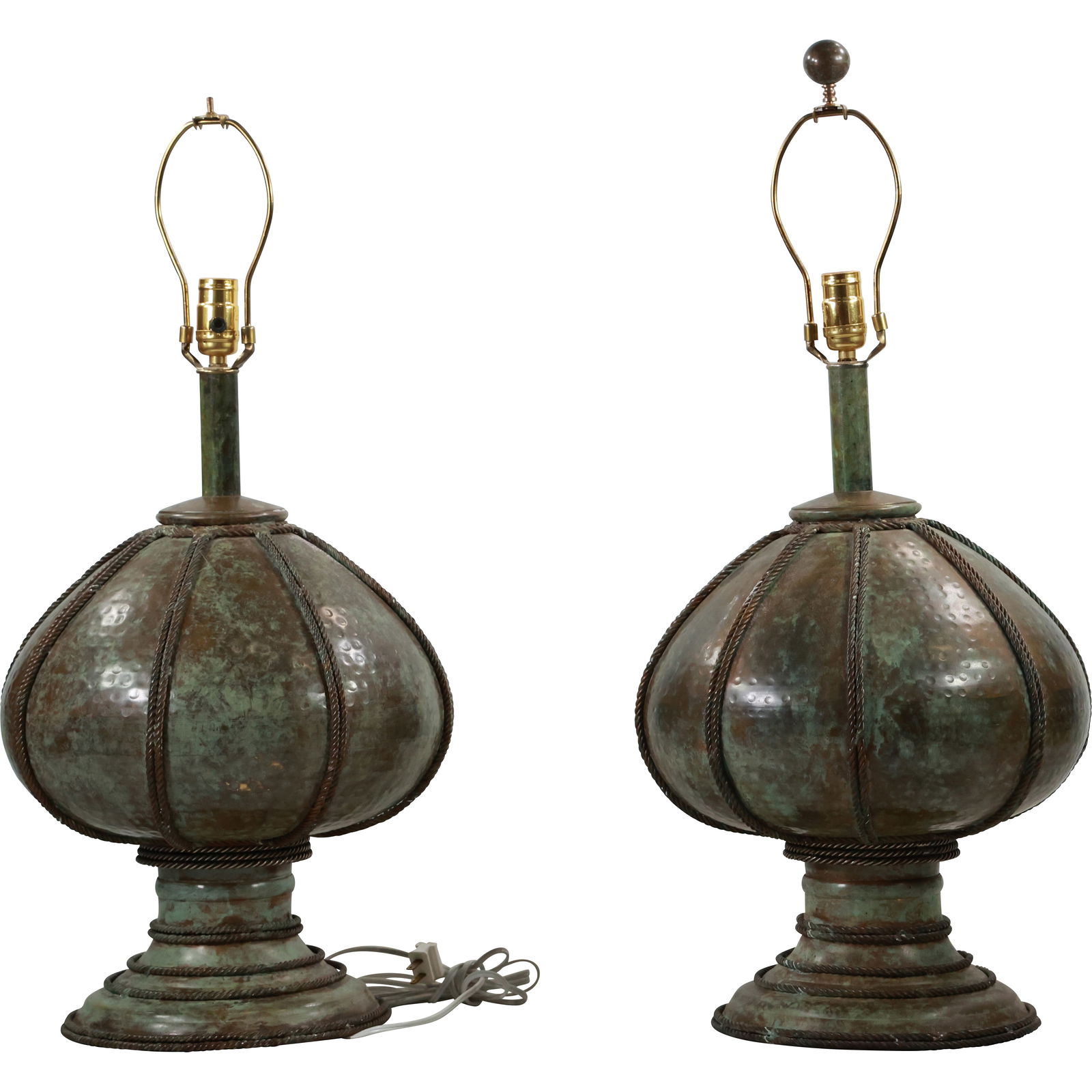 Pair Mid-Century Modern Copper "Mushroom" Table Lamps 31 inches overall height x 14 in. wide (1 of 20)