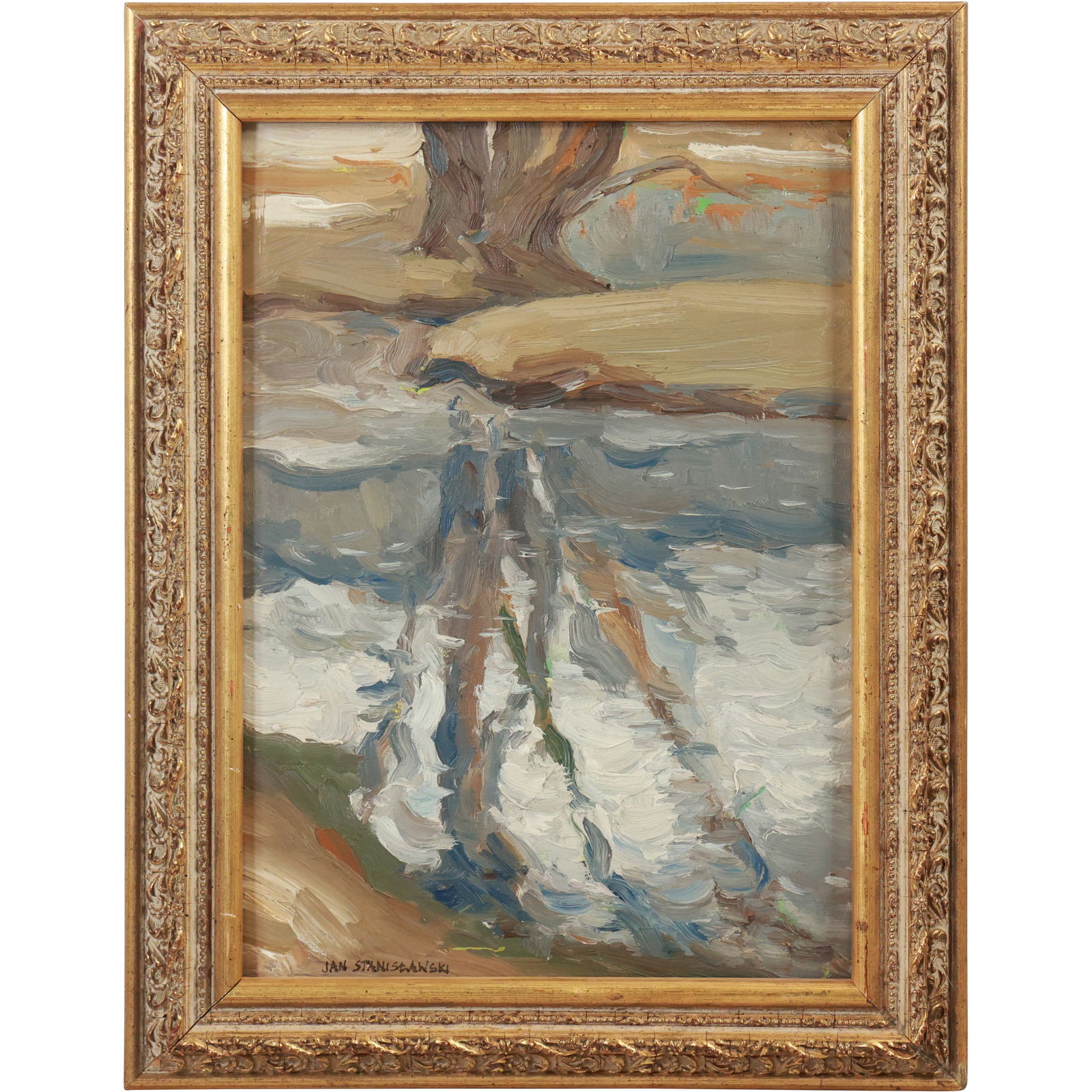 Jan Stanislawski [1860-1907] Polish, "Autumn Trees Reflecting in Water" Oil on Board Painting (1 of 16)