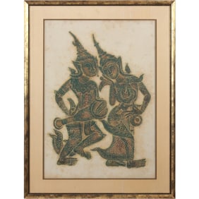 Thai Temple Rubbing of Musicians, Matted and Framed