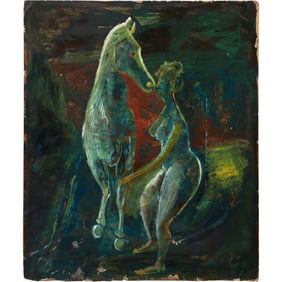 Vintage Modernist Oil Painting of a Horse and Nude, Double Sided, Unsigned