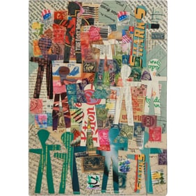 Wayne Cunningham, 20th C. American, Modernism Collage with Figures, Signed on Verso