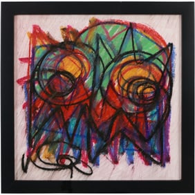 Wayne Cunningham, American, Modernism Abstract Figure, Pastel drawing, signed, framed