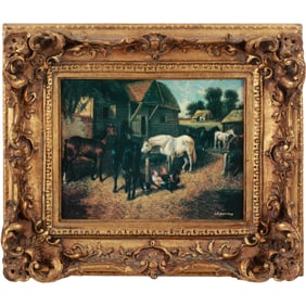After John Frederick Herring "Horses, Pigs and Chickens in a Farmyard" Printed Limoges Porcelain