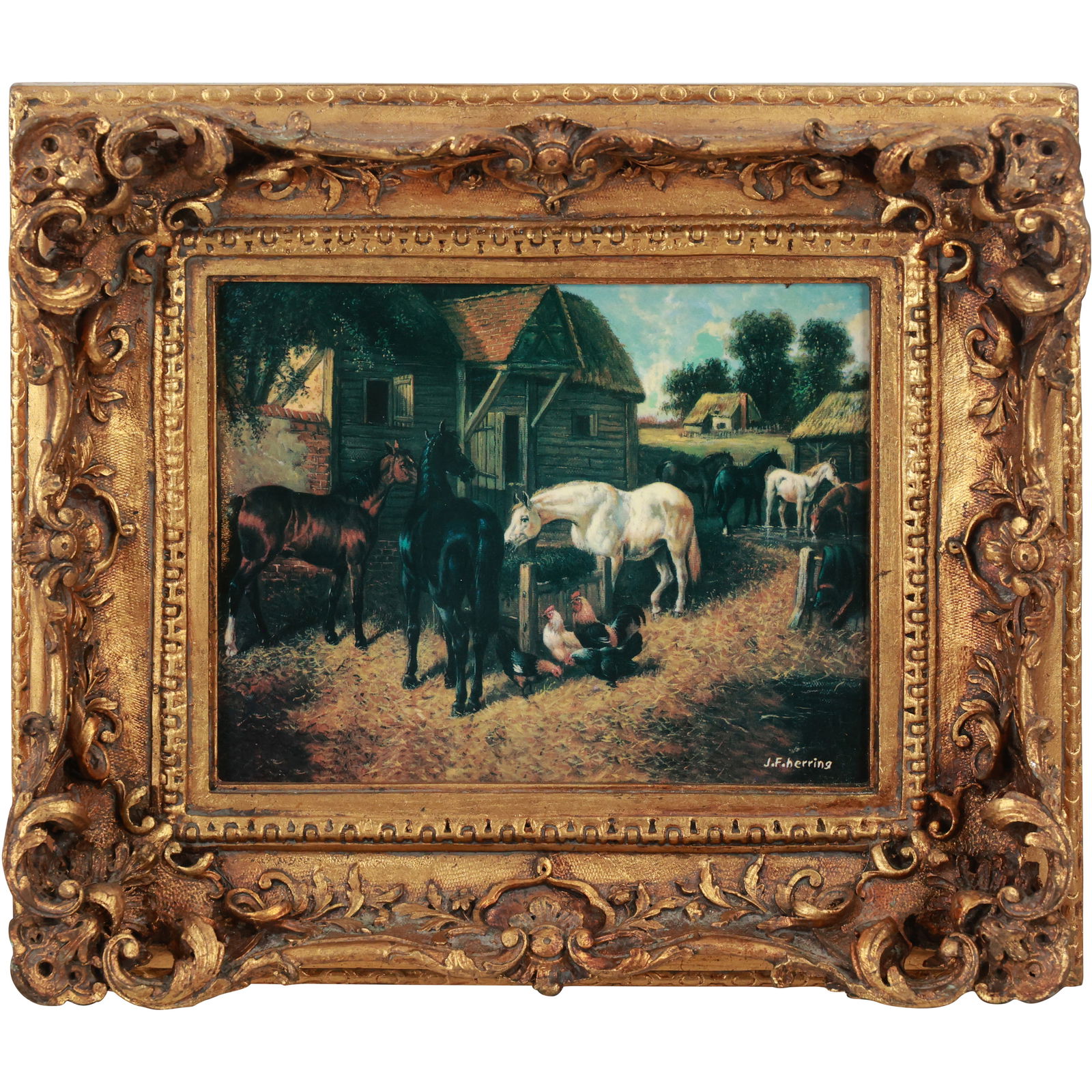 After John Frederick Herring "Horses, Pigs and Chickens in a Farmyard" Printed Limoges Porcelain (1 of 14)