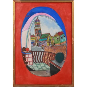 Emerik FEJES (1904-1969), Oil Painting of a Eruopean Town, Signed, Framed
