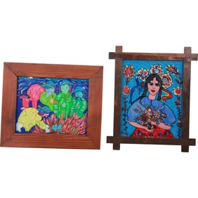 [2]  Jan Fudala, Polish [1951 - 2008], Oil on Board Paintings Figures, One Has Label on Verso