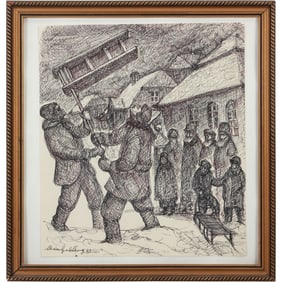 Chaim Goldberg [1917-2004] Polish / Jewish, Original Pen & Ink Drawing, Signed, Dated 1969
