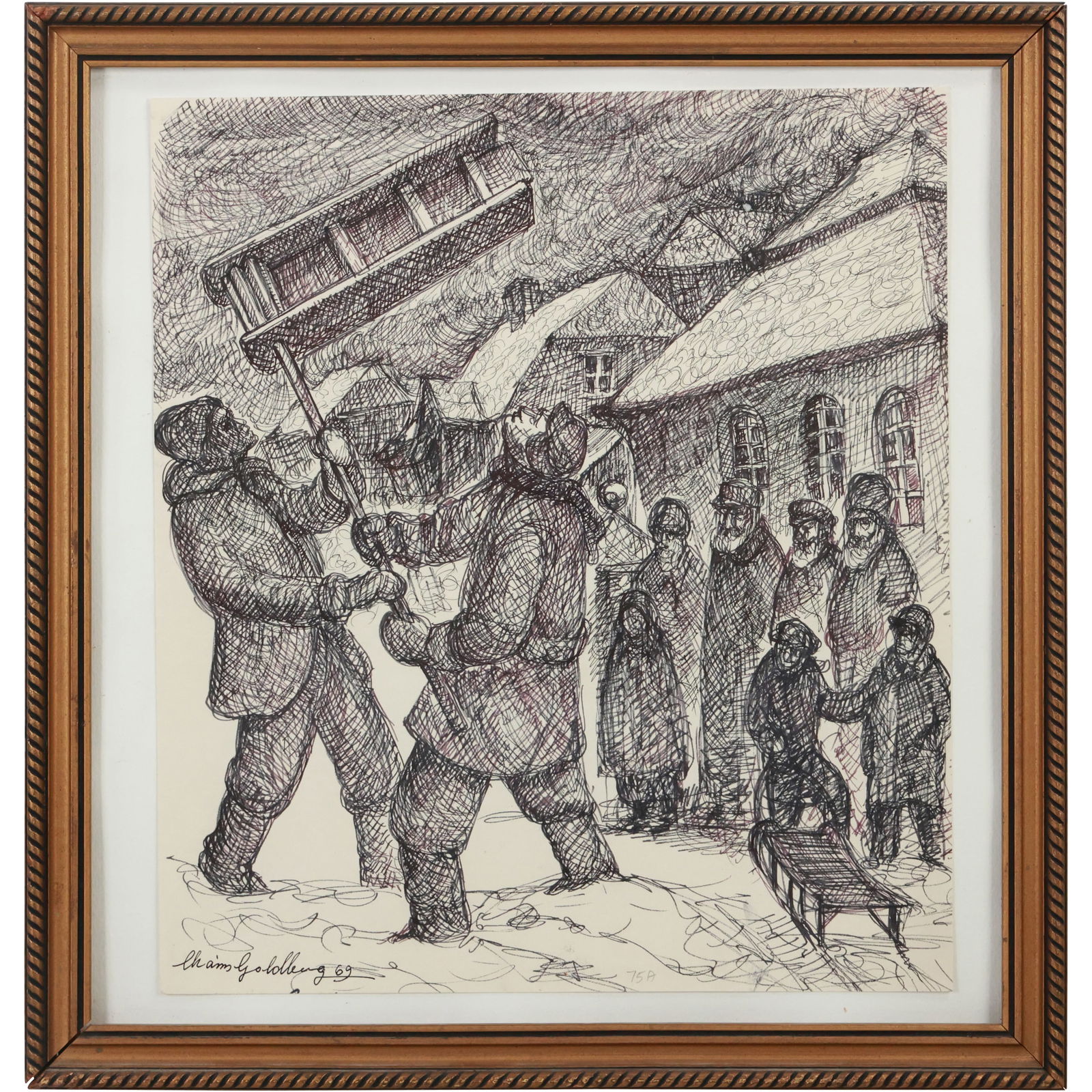 Chaim Goldberg [1917-2004] Polish / Jewish, Original Pen & Ink Drawing, Signed, Dated 1969 (1 of 14)
