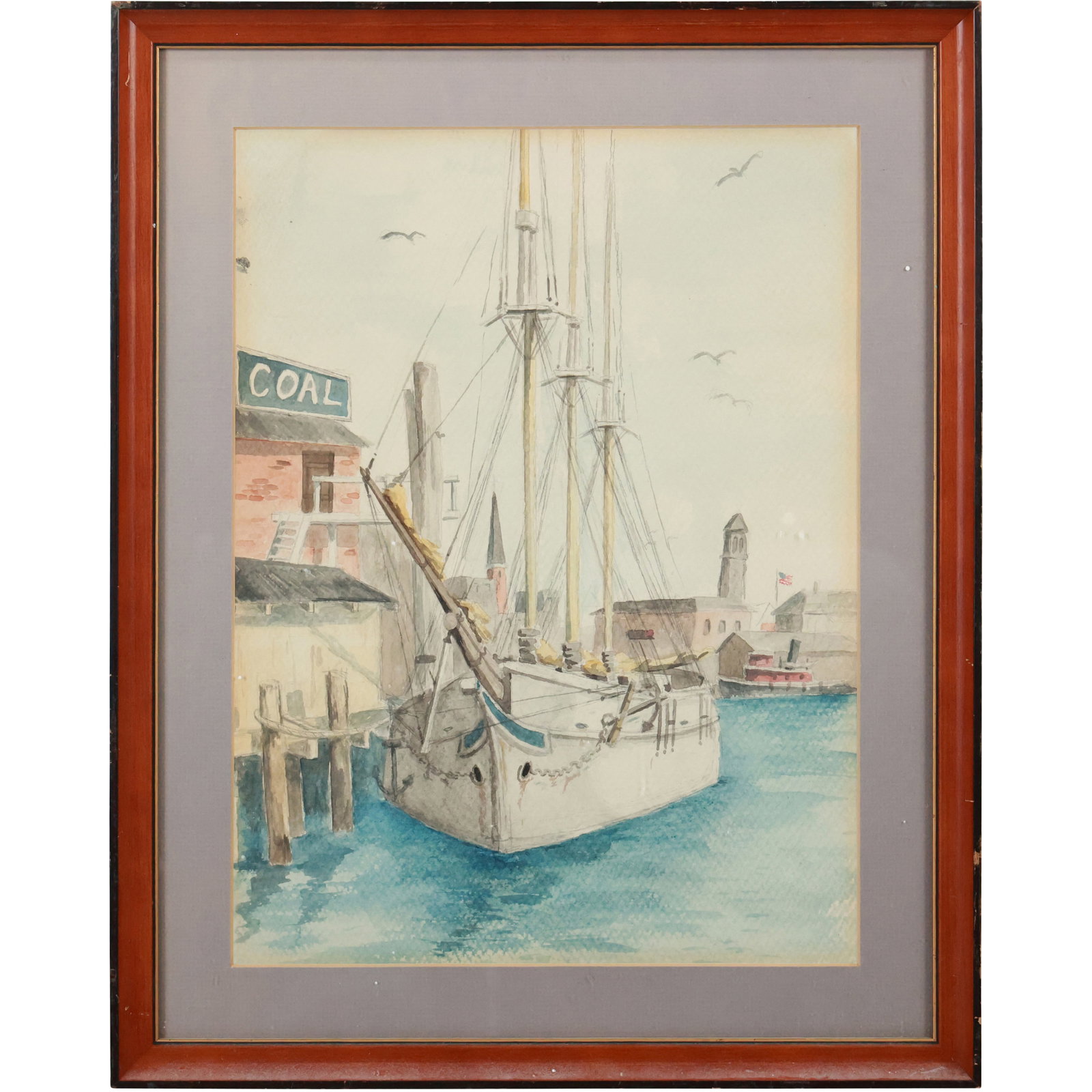 Vintage Watercolor Painting, Fishing Boat at Rockport Harbor, Mass., Framed: Vintage Watercolor Painting, Fishing Boat at Rockport Harbor, Mass., Framed. size: 14.5 x 10.5 , outside of frame: 18.5 x 14.5