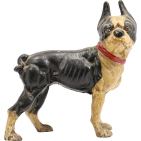 Antique Hubley Cast Iron Boston Terrier Doorstop in Original Paint Finish 9 in. height x 8 in. wide