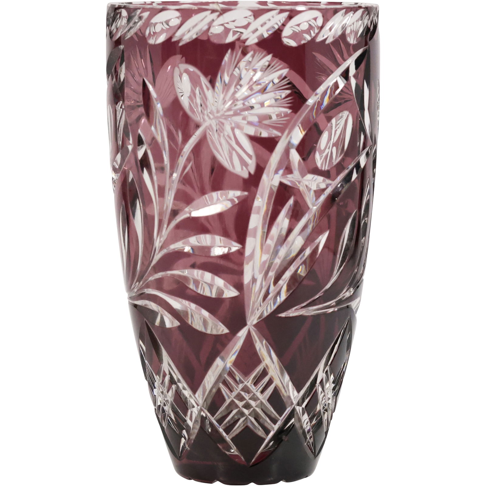 Bohemian Purple Amethyst Glass Vase Cut to Clear Flowers Design 10.5 in. height x 6 in. wide (1 of 9)