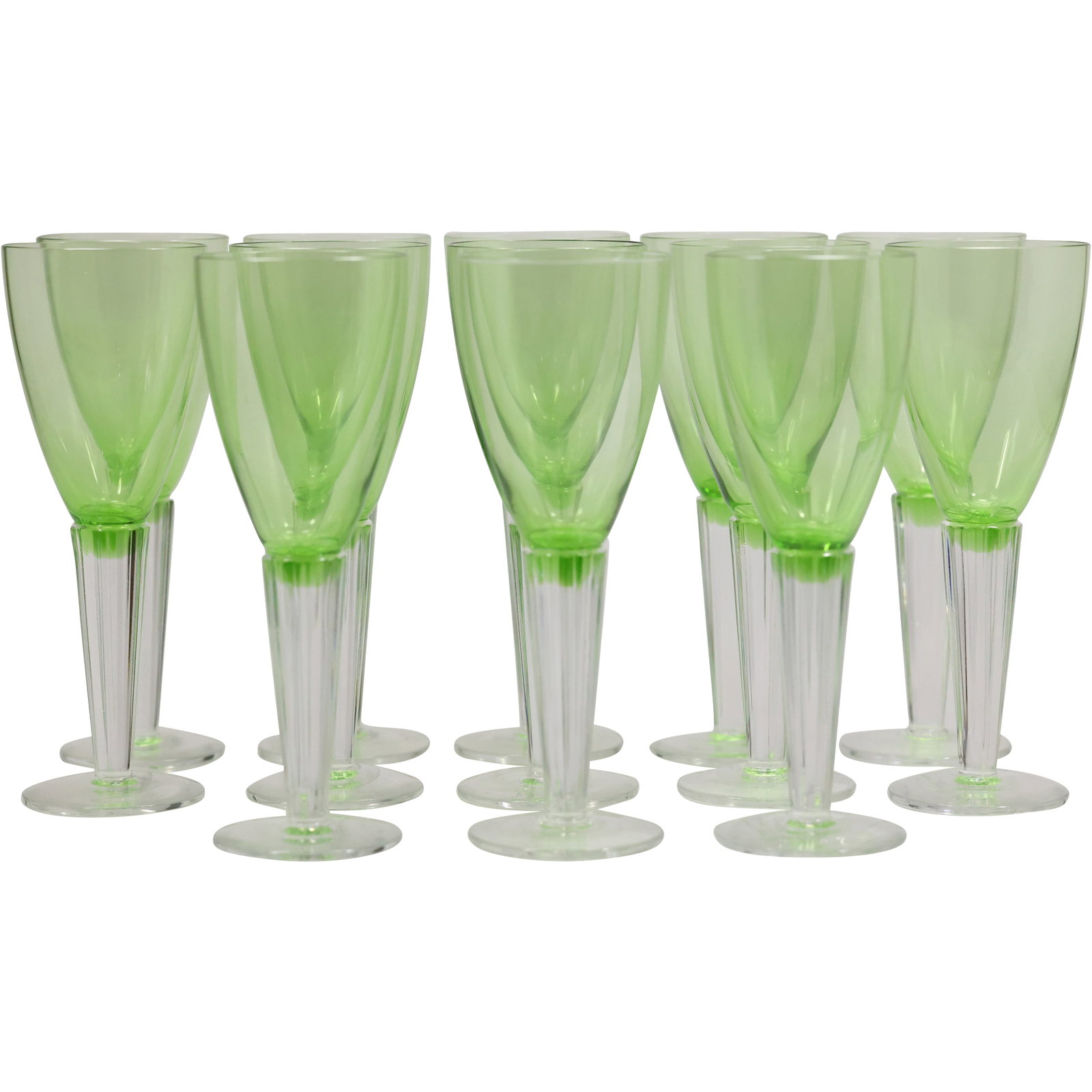 Set of 12 Lumina Green by Sasaki Wine Stemware Glasses - Barware: Set of 12 Lumina Green by Sasaki Wine Stemware Glasses - Barware. size: 8.75h 3w S:B