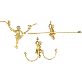 3 Assorted SHERLE WAGNER Gilt Metal Bathroom / Home Accessories with Cupid Figures