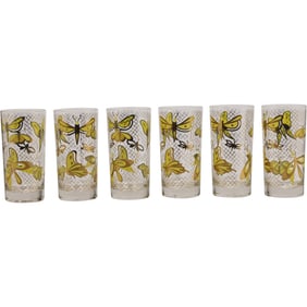 Set of 6 Vintage Culver Highball Drinking Glasses BUTTERFLIES Designs