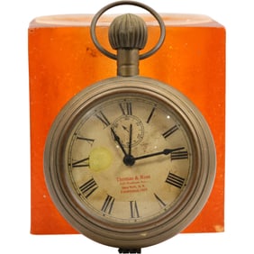 Vintage Large Brass Display Pocket Watch Style Clock by Thomas Ross, Madison Ave, New York