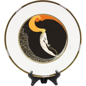 ERTE 1990 West Germany Art Deco Woman Cabinet Plate "L'Amour", 12.5 inches diameter