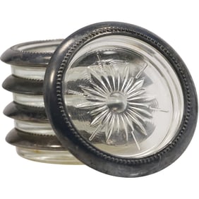 Set 5 Glass Bottom Coasters with Silver Plate Rims - Vintage