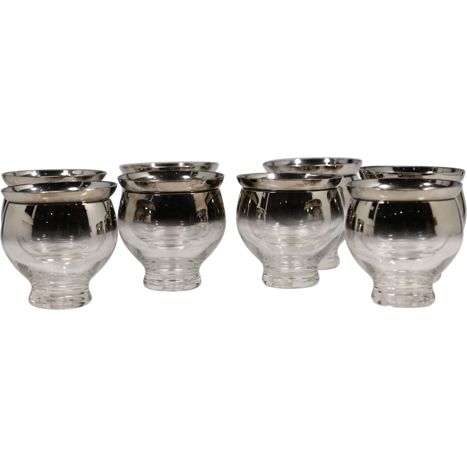 Set 8 Dorothy Thorpe Silver Fade Seafood / Shrimp /Fruit Cocktail glasses [2-part]: Set 8 Dorothy Thorpe Silver Fade Seafood / Shrimp /Fruit Cocktail glasses [2-part]. size: 4.25h 4w S:B