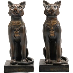 Two Ancient Egyptian CAT Statues / Bookends in Hard Composition, Original Patina