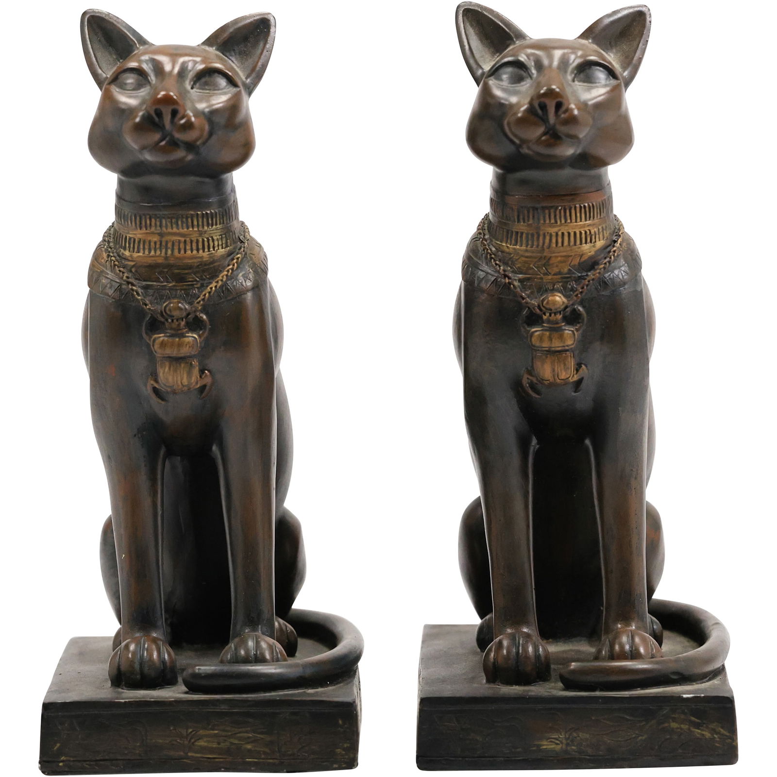 Two Ancient Egyptian CAT Statues / Bookends in Hard Composition, Original Patina (1 of 13)