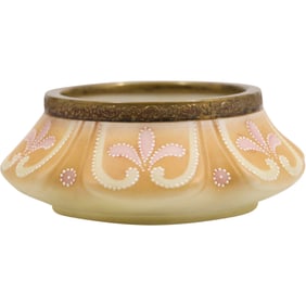 19th C. Wave Crest Dresser Bowl, Nakara, C F M Co.; Peach Color with Enamel Beading 4.5 in. wide