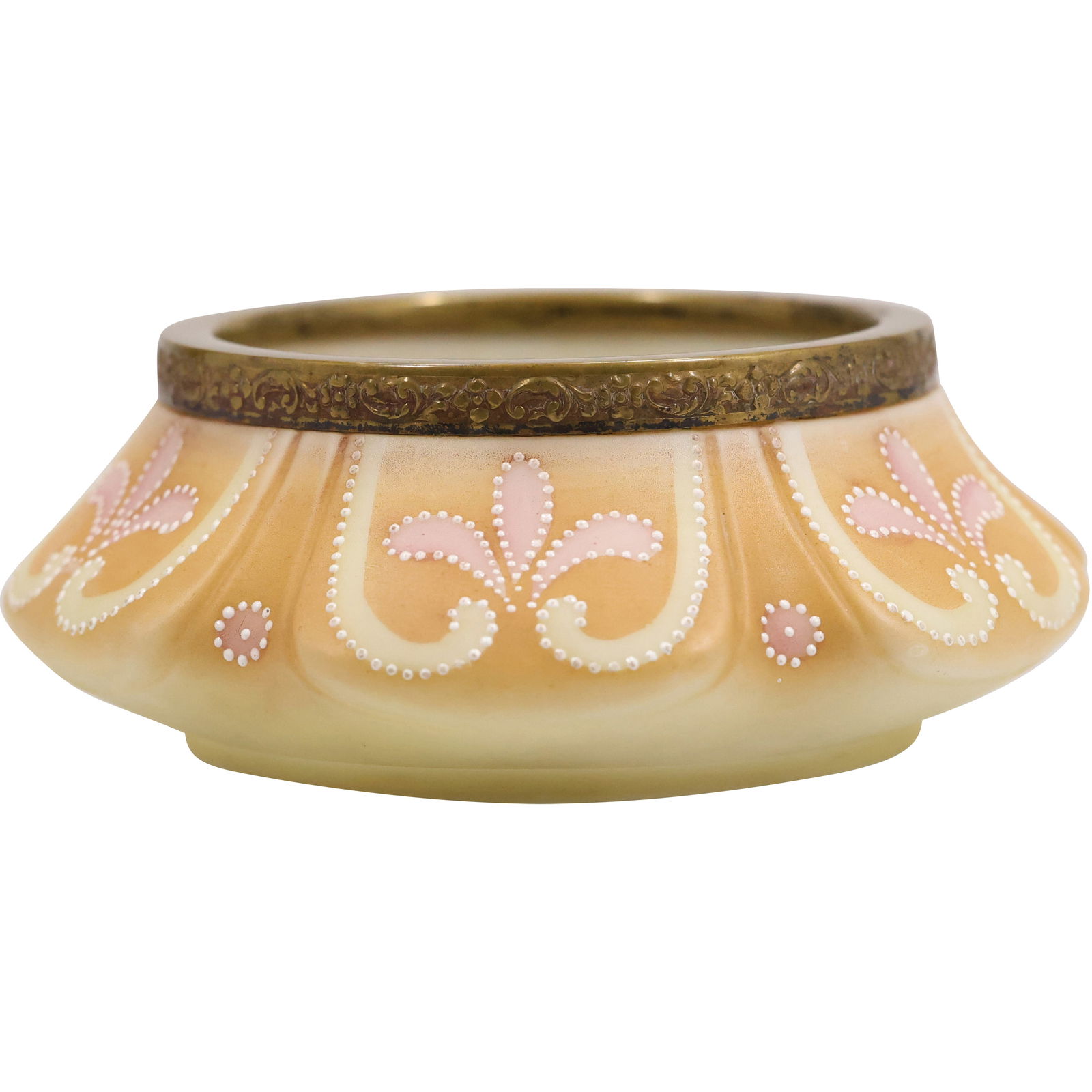19th C. Wave Crest Dresser Bowl, Nakara, C F M Co.; Peach Color with Enamel Beading 4.5 in. wide (1 of 10)