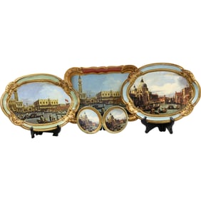 5 Assorted Tirinnanzi Cabinet Plates, Trays with Historical Venetian Scenes, Wood