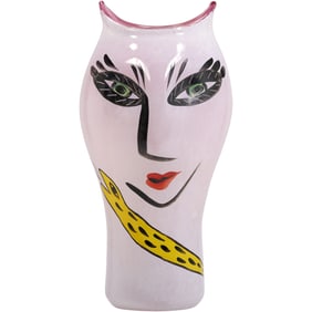 Kosta Boda "OPEN MINDS" Figural Head Vase Ulrica Hydman-Vallien, Pink, 13.75 in. height