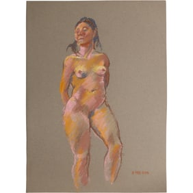 Harald Grote, American Artist, Quality Pastel Drawing of a Nude. Double Sided