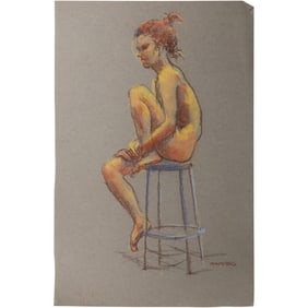 Harald Grote, American Artist, Quality Pastel Drawing of a Nude.