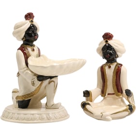 2 Vintage "Blackamoor" Ceramic Figures Trays marked Fitz and Floyd