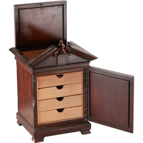 French Renaissance Revival Mahogany Cigar Humidor Cabinet. with 4 Interior Drawers