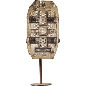 "Nissan" Brutalist Abstract Sculpture Outsider Art Mounted on Display Stand 23.5 in. overall height