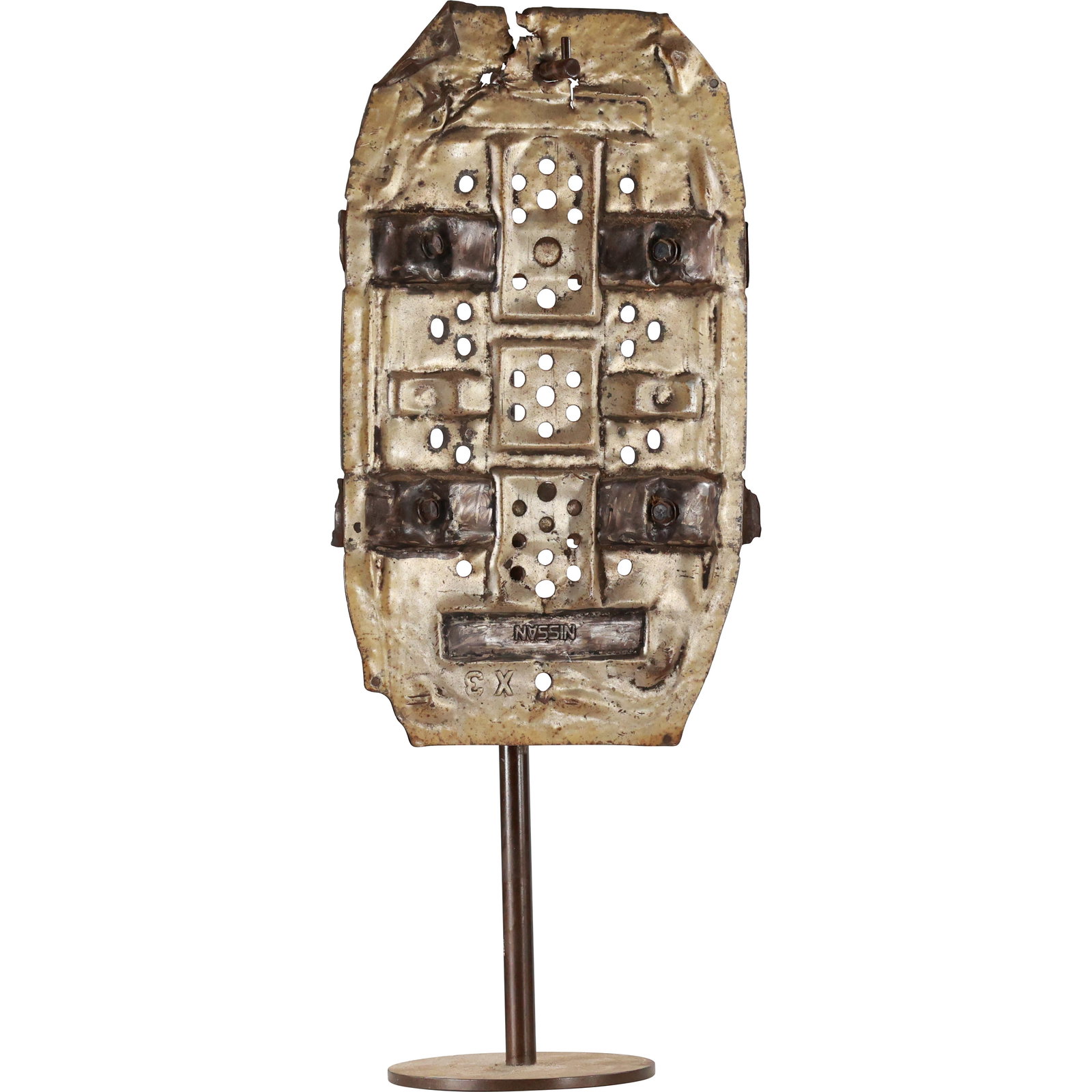 "Nissan" Brutalist Abstract Sculpture Outsider Art Mounted on Display Stand 23.5 in. overall height (1 of 13)