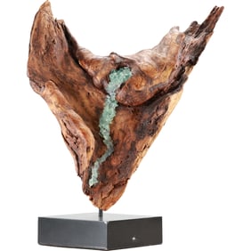 Driftwood Sculpture with Accent Mineral Crystals Mounted on a Display Stand 15.75 in. height