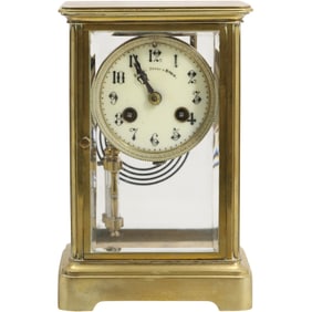 Antique Brass Crystal Regulator Mantle Clock with Pendulum, Bailey Banks & Biddle 8 in. height