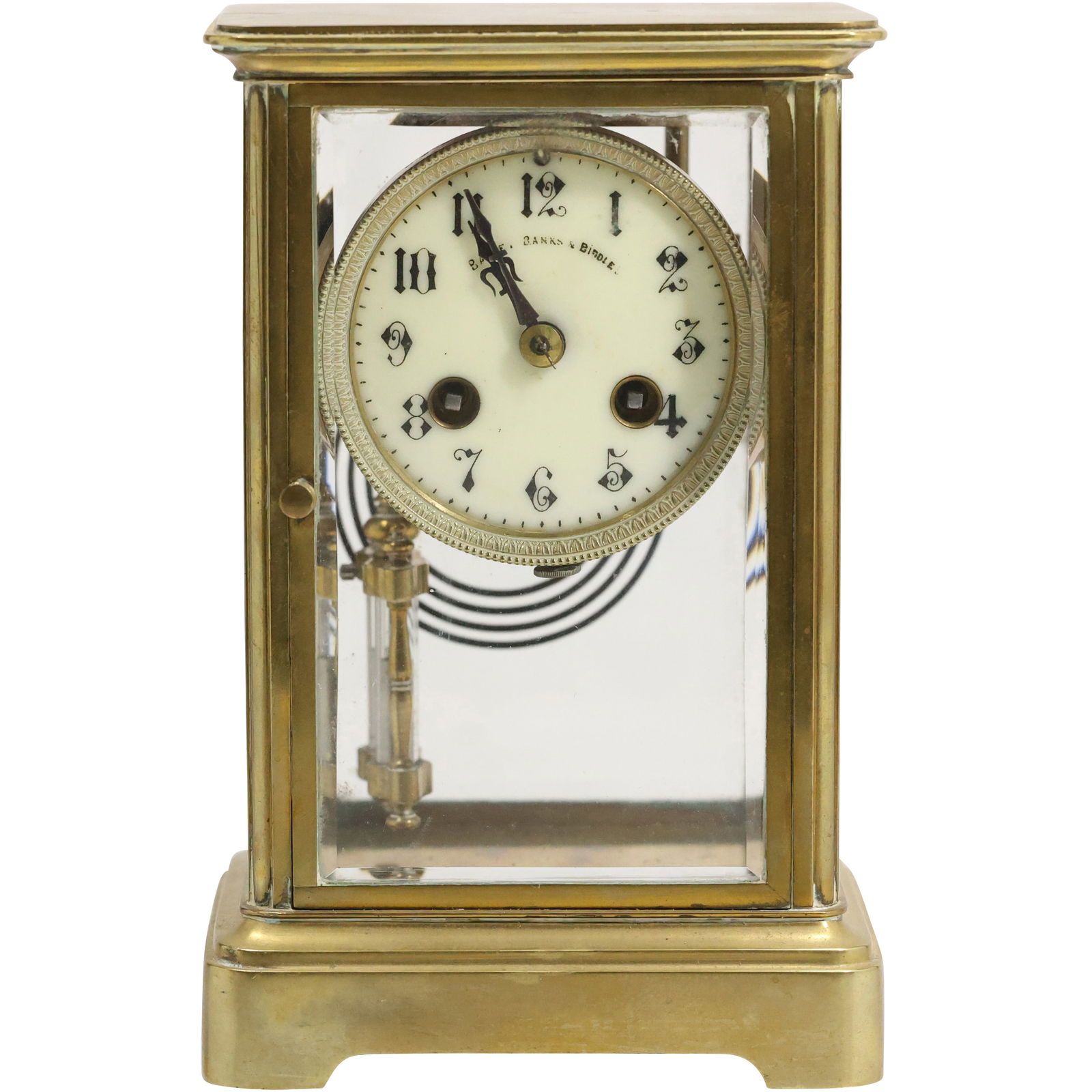 Antique Brass Crystal Regulator Mantle Clock with Pendulum, Bailey Banks & Biddle 8 in. height (1 of 15)