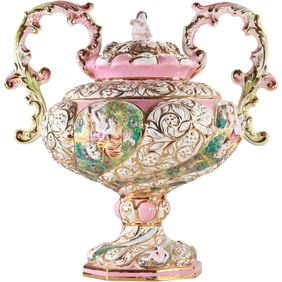 Large Capodimonte Italian Centerpiece Urn with Handles Porcelain Putti Angels Ornate Decoration