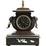 19th C. French Mantle Clock Black and Rose Marble, Black Dial, 14.5 in. height x 10.25 in. wide