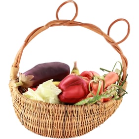 Wicker Reed Basket Full of Assorted Sculptured Linen Fruits - Various Colors