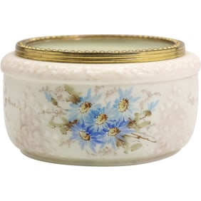 Signed WAVE CREST, 19th C. Large Round Dresser Bowl with Brass Rim 8 inches diameter