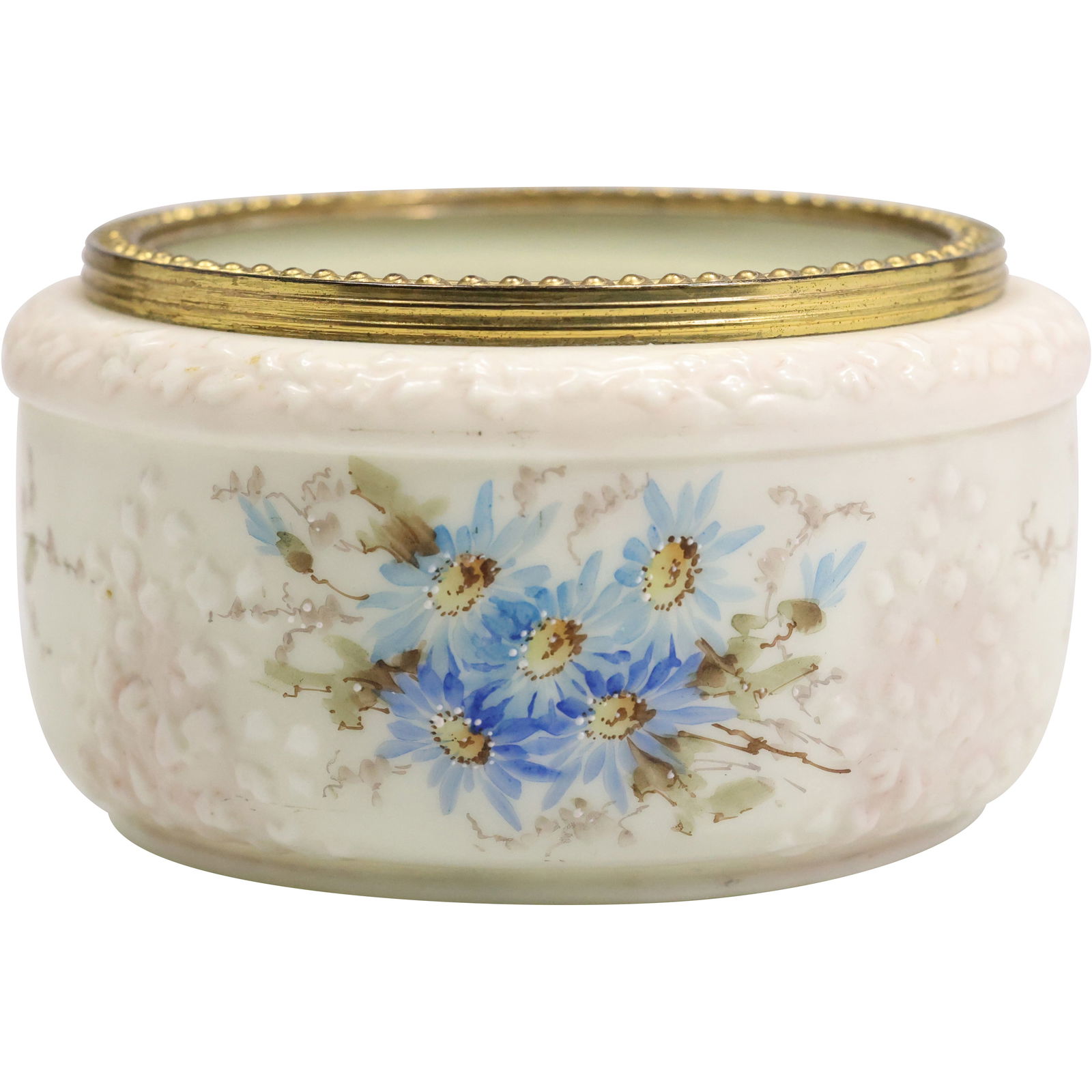 Signed WAVE CREST, 19th C. Large Round Dresser Bowl with Brass Rim 8 inches diameter (1 of 11)