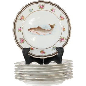 Set of 8 FISH PLATES marked LS&S Carlsbad, Austria, 8.25 inches diameter