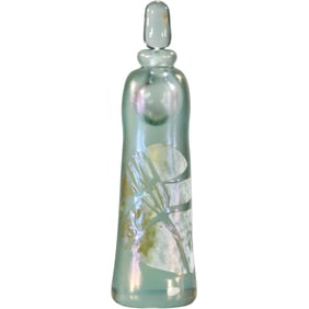 Signed Studio Art Glass Iridescent Perfume Bottle with Stopper 8 inches height x 2.25 in. wide